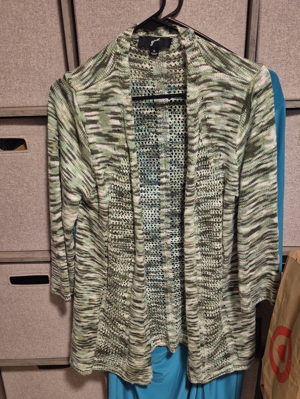 GNW Green Marled Open-Knit Cardigan
